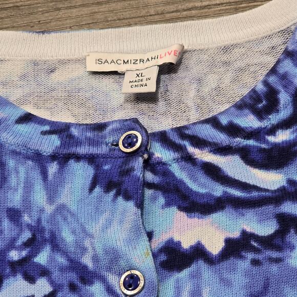 Isaac Mizrahi Live! Blue & White Floral Print Button Front Cardigan - Picture 5 of 9